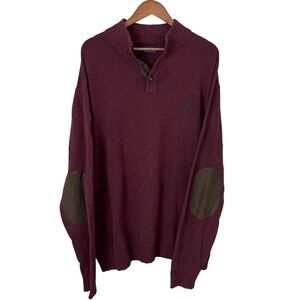 Chaps Mens Sweater Maroon‎ Y2K Vintage 1/4 Button Pullover Elbow Patch Suede 2XL